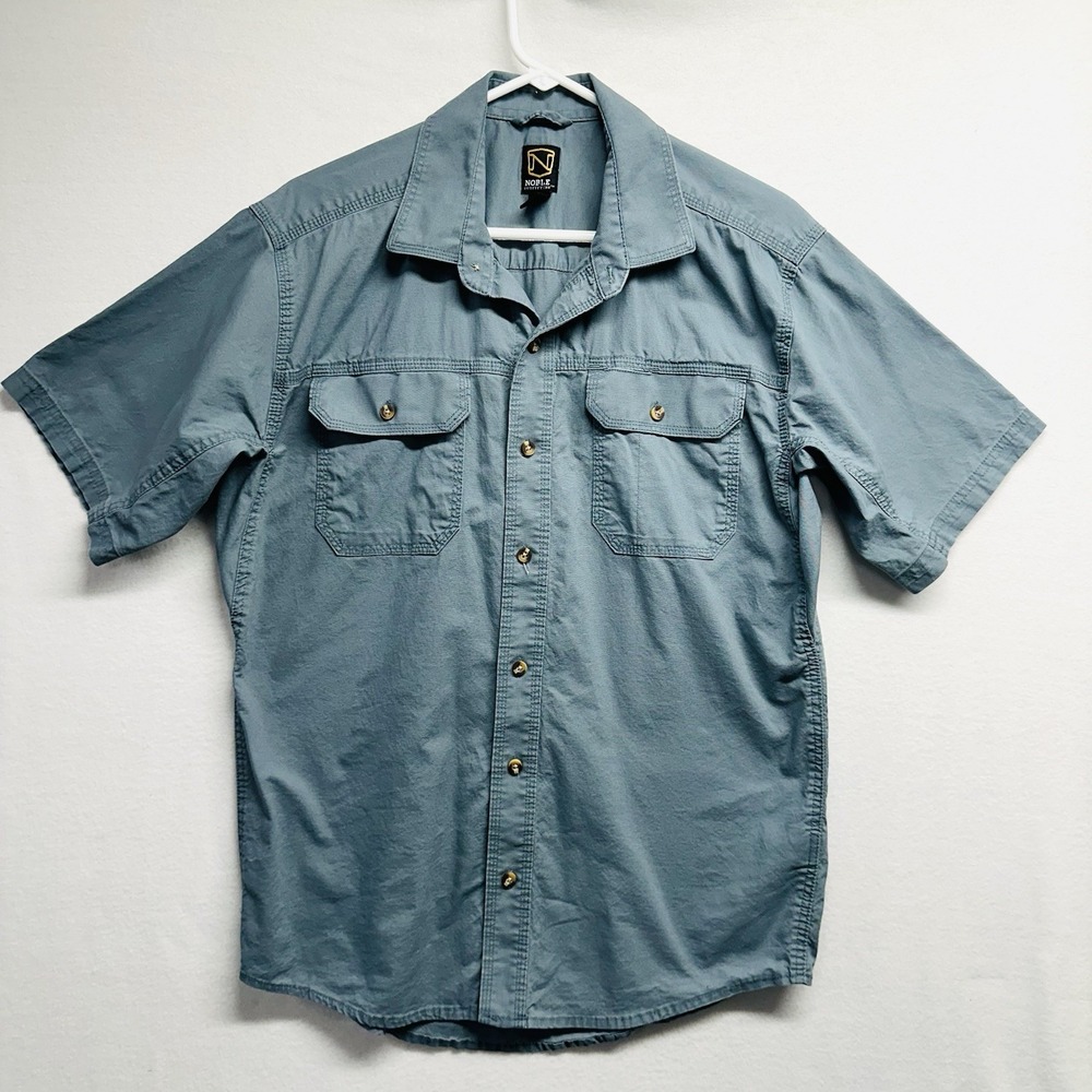 Noble Outfitters Work Shirt Mens M Blue Gray Short Sleeve Button Up Dual Pocket